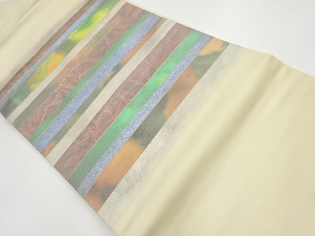 リサイクル　横段に抽象模様織出し名古屋帯